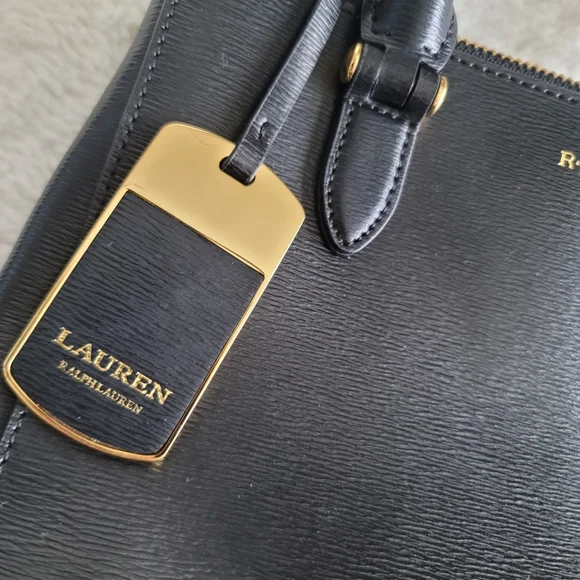 Ralph Lauren Mini Newbury Leather Double Zip Bag Black Gold Handbag Purse - Picture 3 of 7